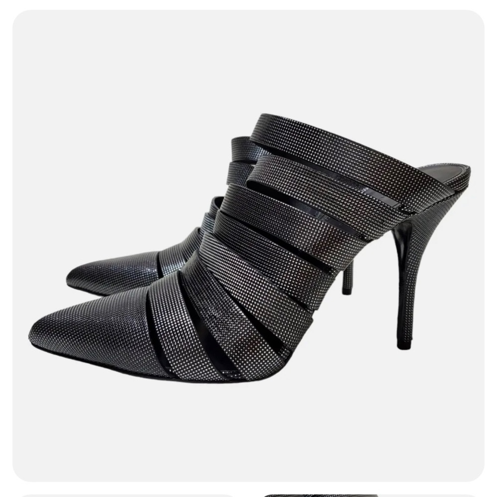 NWOT ALEXANDER WANG Strappy Black Silver Heels Size US 7.5 Britt Pointed Toe